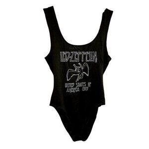 Led Zeppelin Womens Black Bodysuit Size L 95% Polyester 5% Spandex